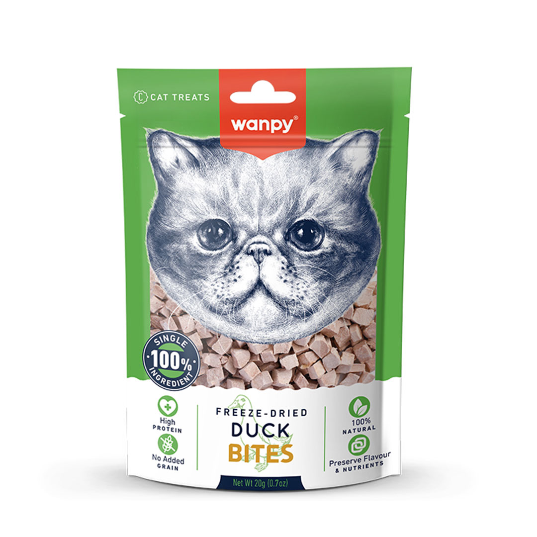 تشویقی گربه ونپی مدل Freeze Dried Duck Bites وزن 20 گرم